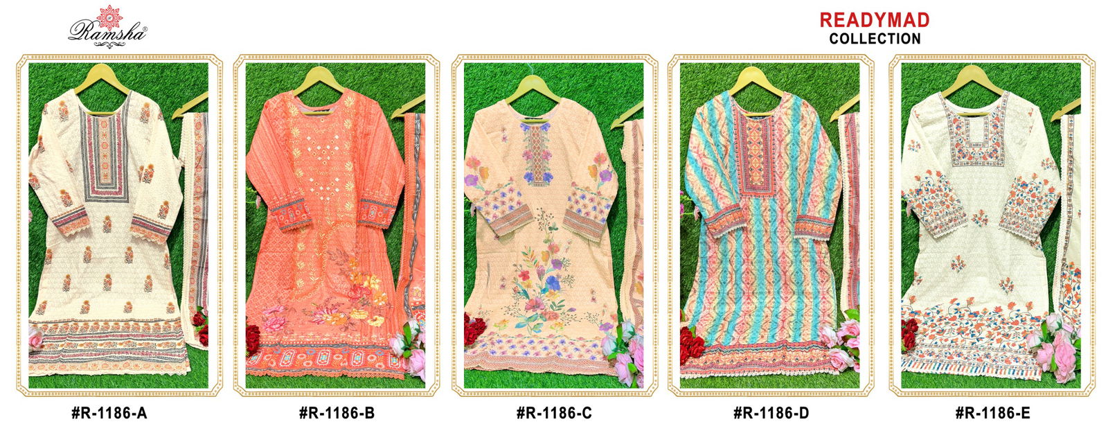 R 1186 Nx A To E By Ramsha Cotton Readymade Suits Wholesale Market In Surat